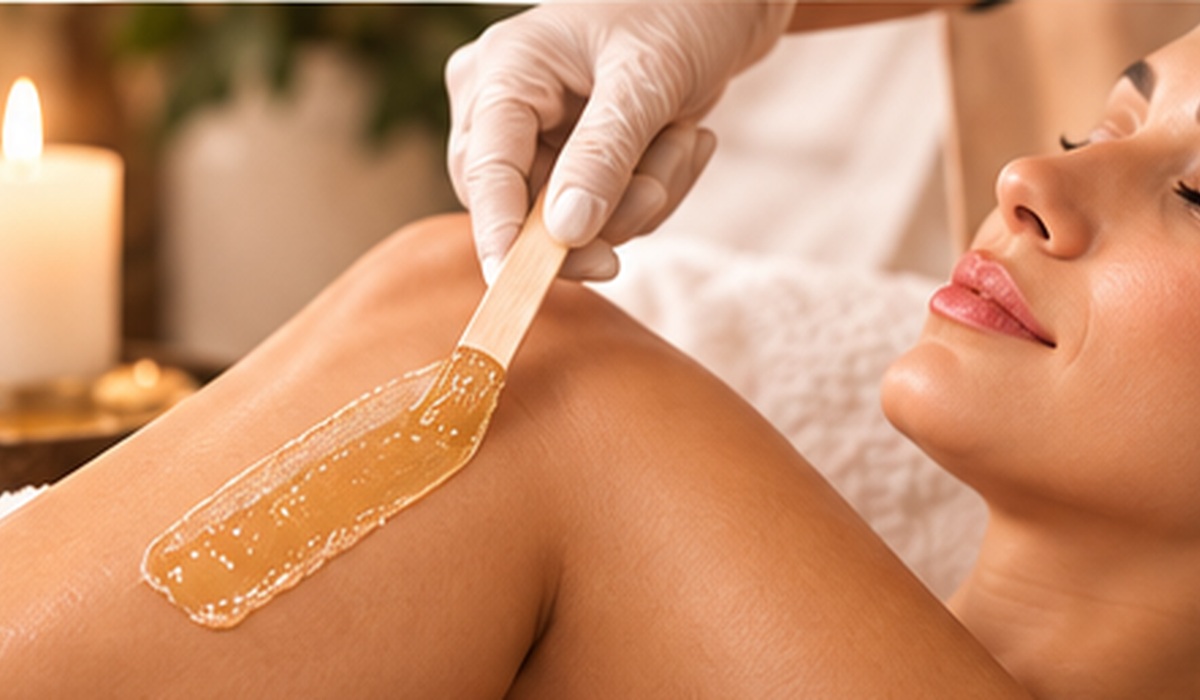 Professional waxing treatment in a warm spa setting